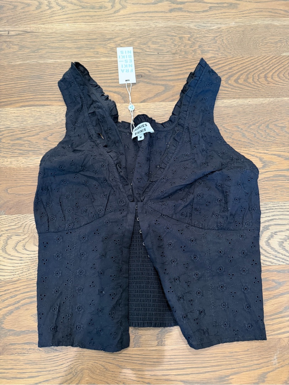 Frankie's Bikinis Black Eyelet Crop Top